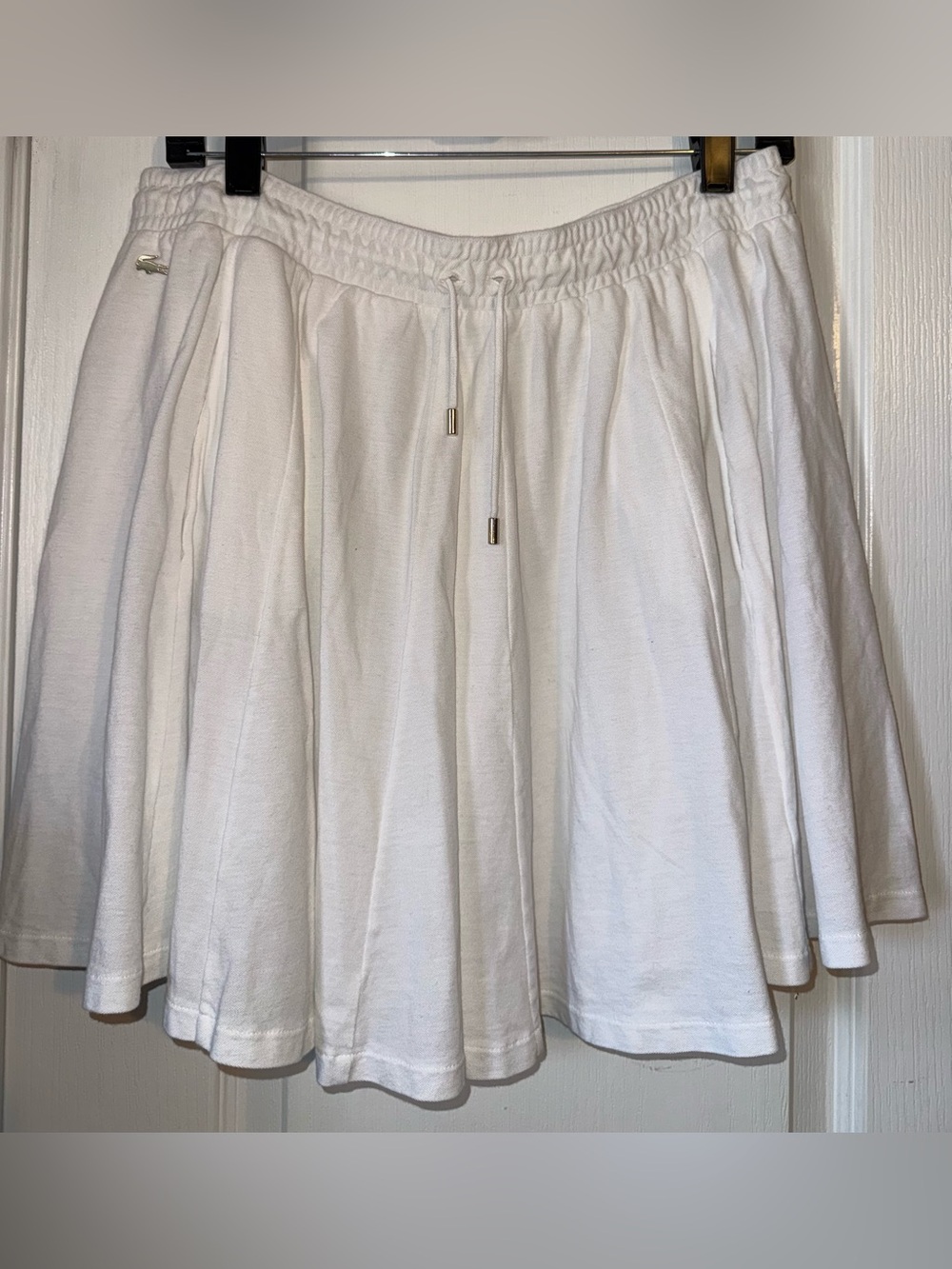 Lacoste White 100% Cotton A-Line Flared Drawstring Skirt Size 42